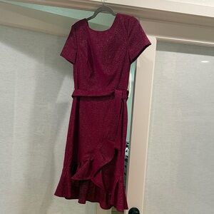 Calvin Klein Wine Midi Dress with Ruffle Hem